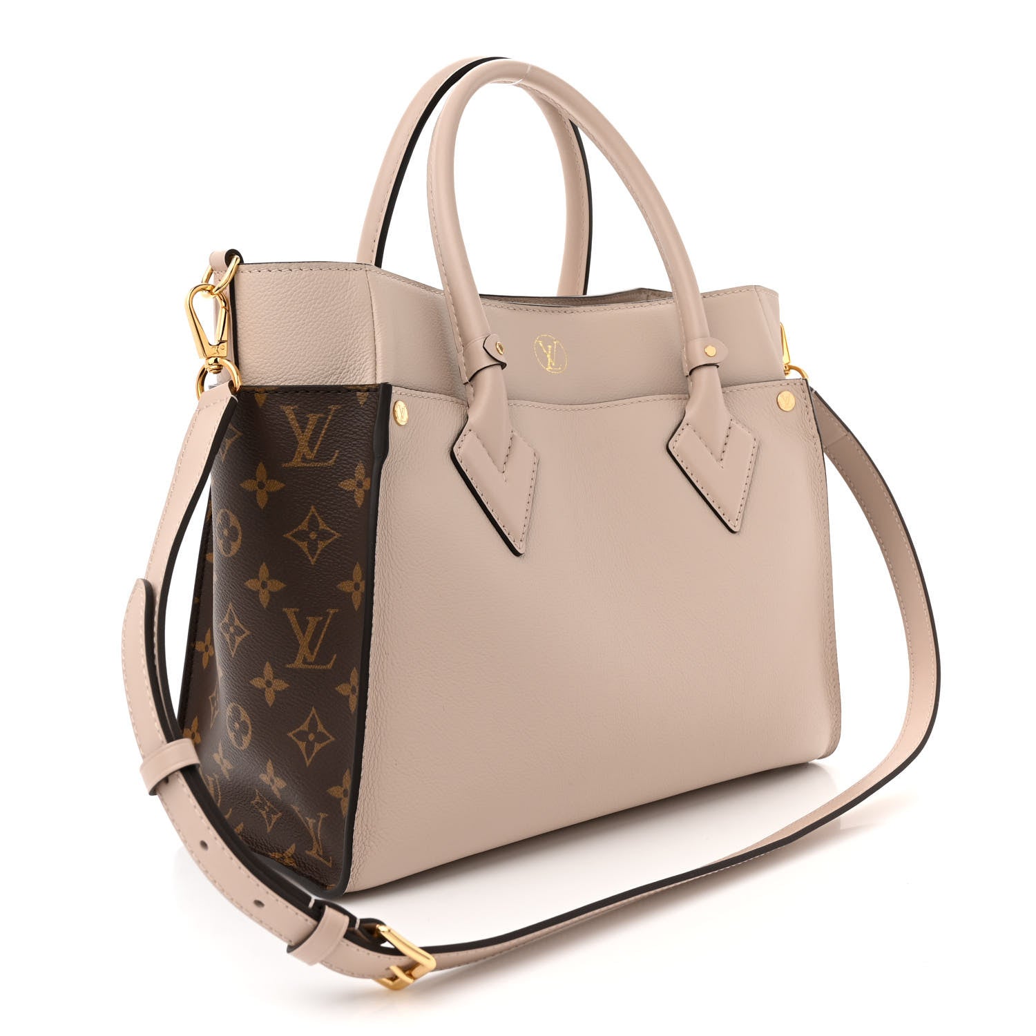 Louis Vuitton Calfskin Monogram On My Side MM Greige 3 of 10