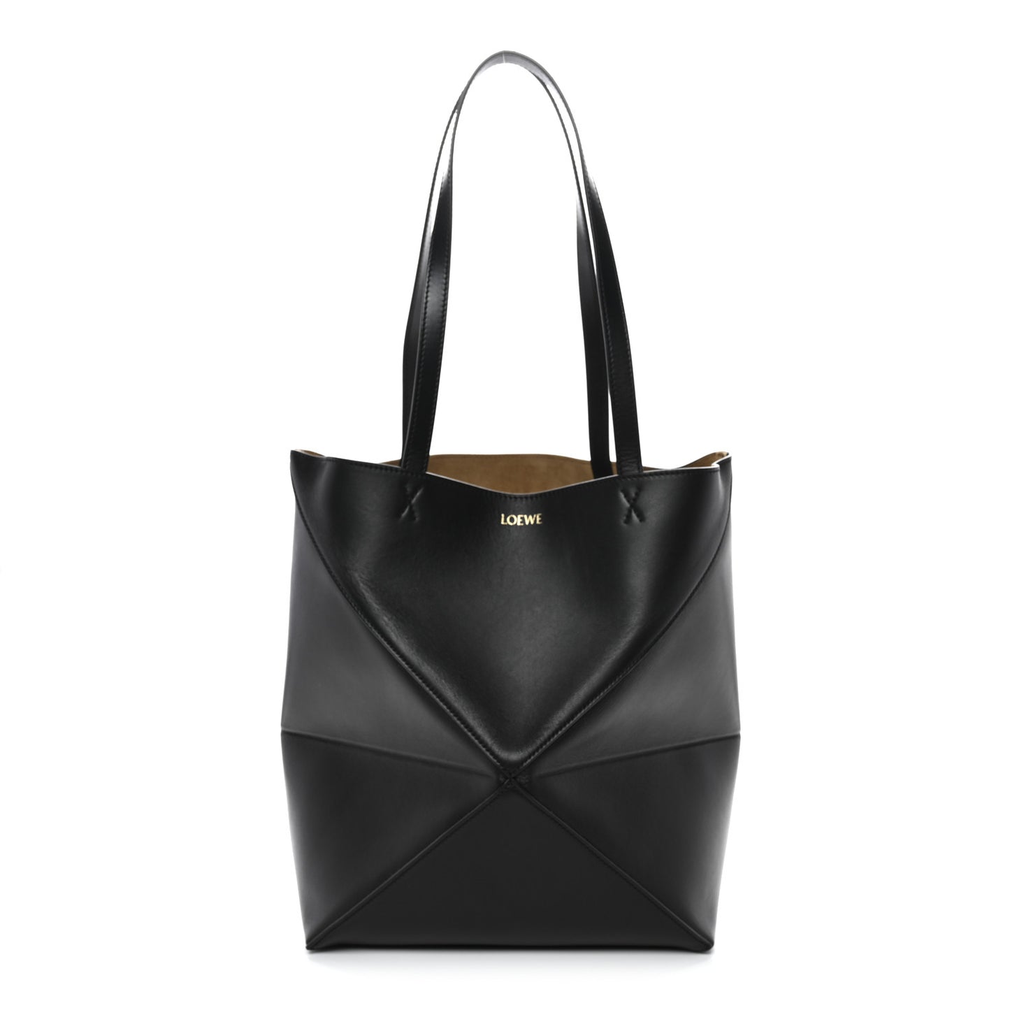 Shiny Calfskin Medium Puzzle Fold Tote Black