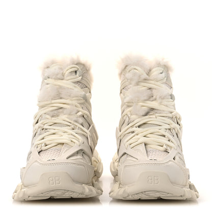 Balenciaga Mesh Nylon Faux Fur Womens Track Hike Sneakers 37 White 3 of 9