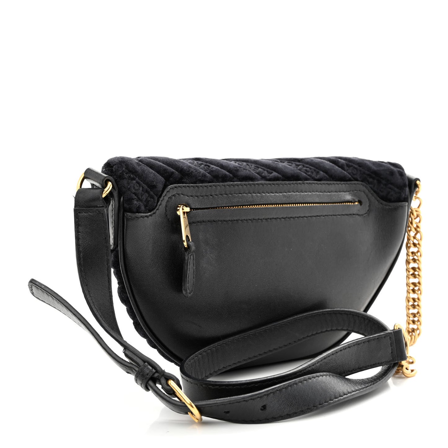 Crushed Velvet Logo Embossed XXS Souvenir Belt Bag Black
