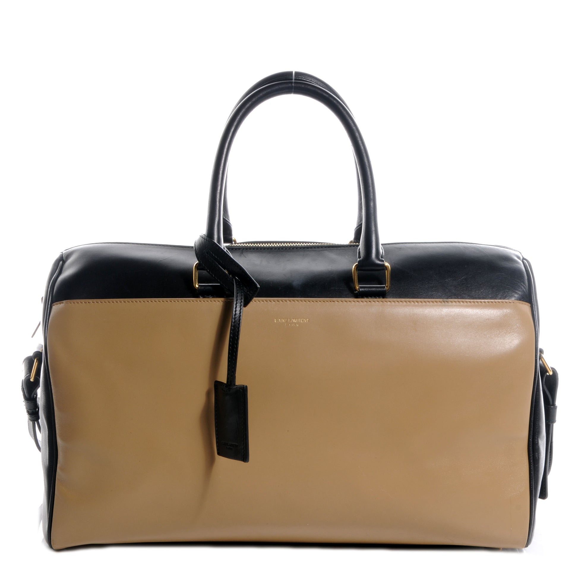 Saint Laurent Smooth Calfskin Bi-Color Duffle 12 Beige Black 1 of 8