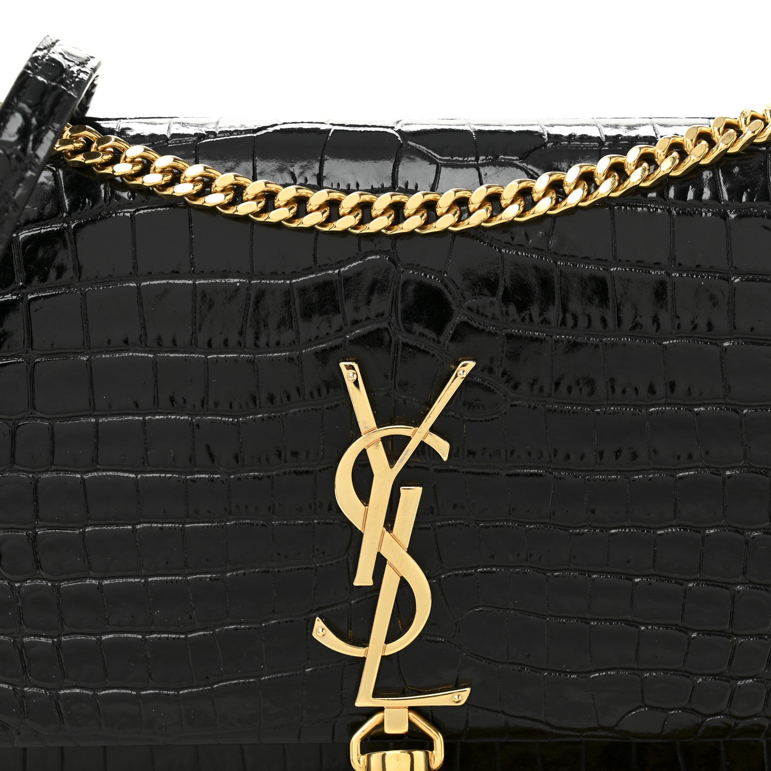 Saint Laurent Calfskin Crocodile Embossed Small Classic Monogram Kate Tassel Satchel Black 7 of 9