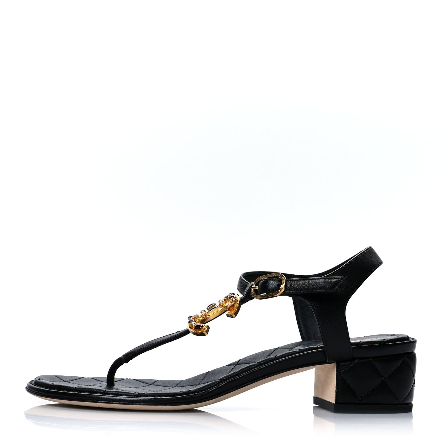 Goatskin Fantasy CC Crystal Thong Sandals 39 Black