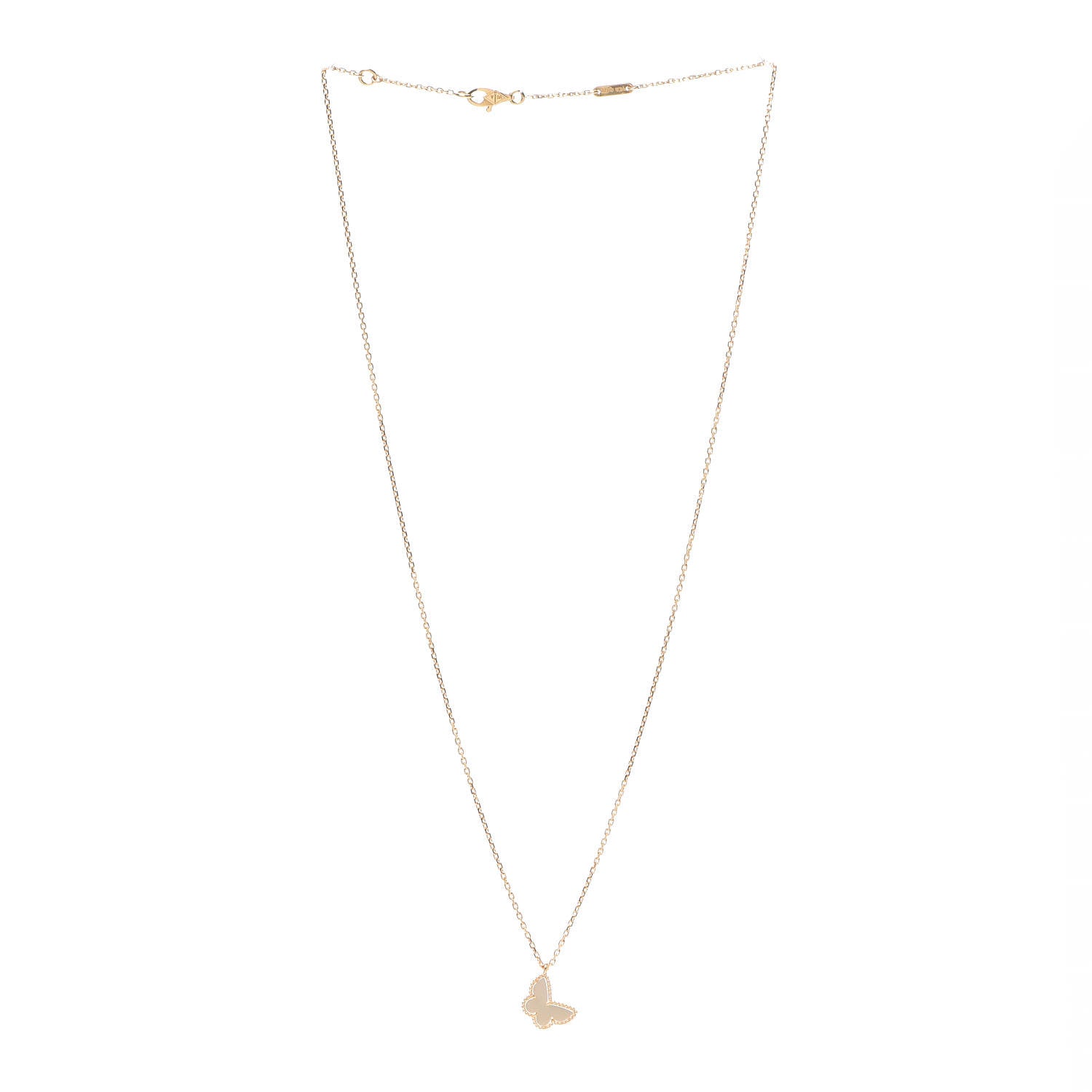 Van Cleef & Arpels 18K Yellow Gold Mother of Pearl Sweet Alhambra Butterfly Pendant Necklace 3 of 6