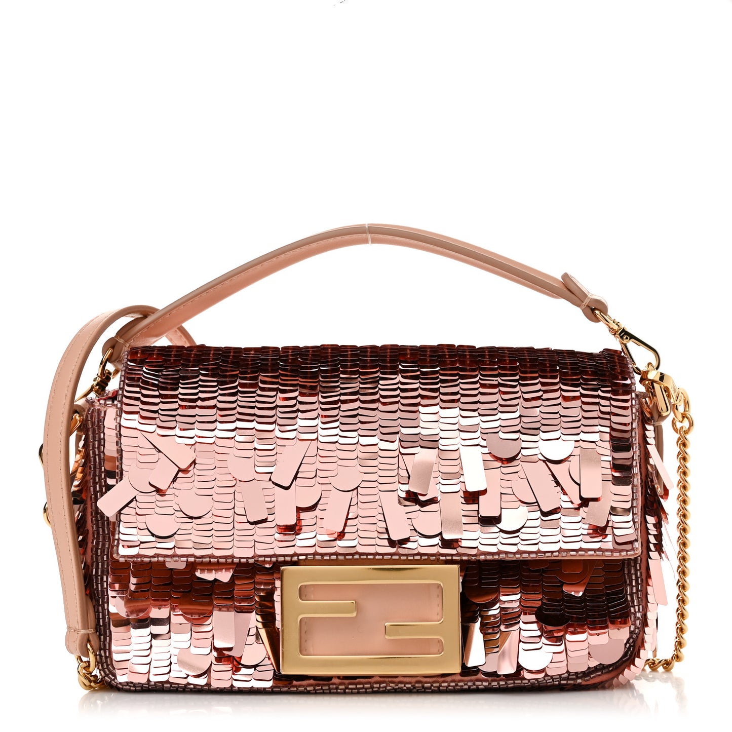 Sequin Paillettes Vitello Grace Sex and the City Mini Baguette Baby Pink