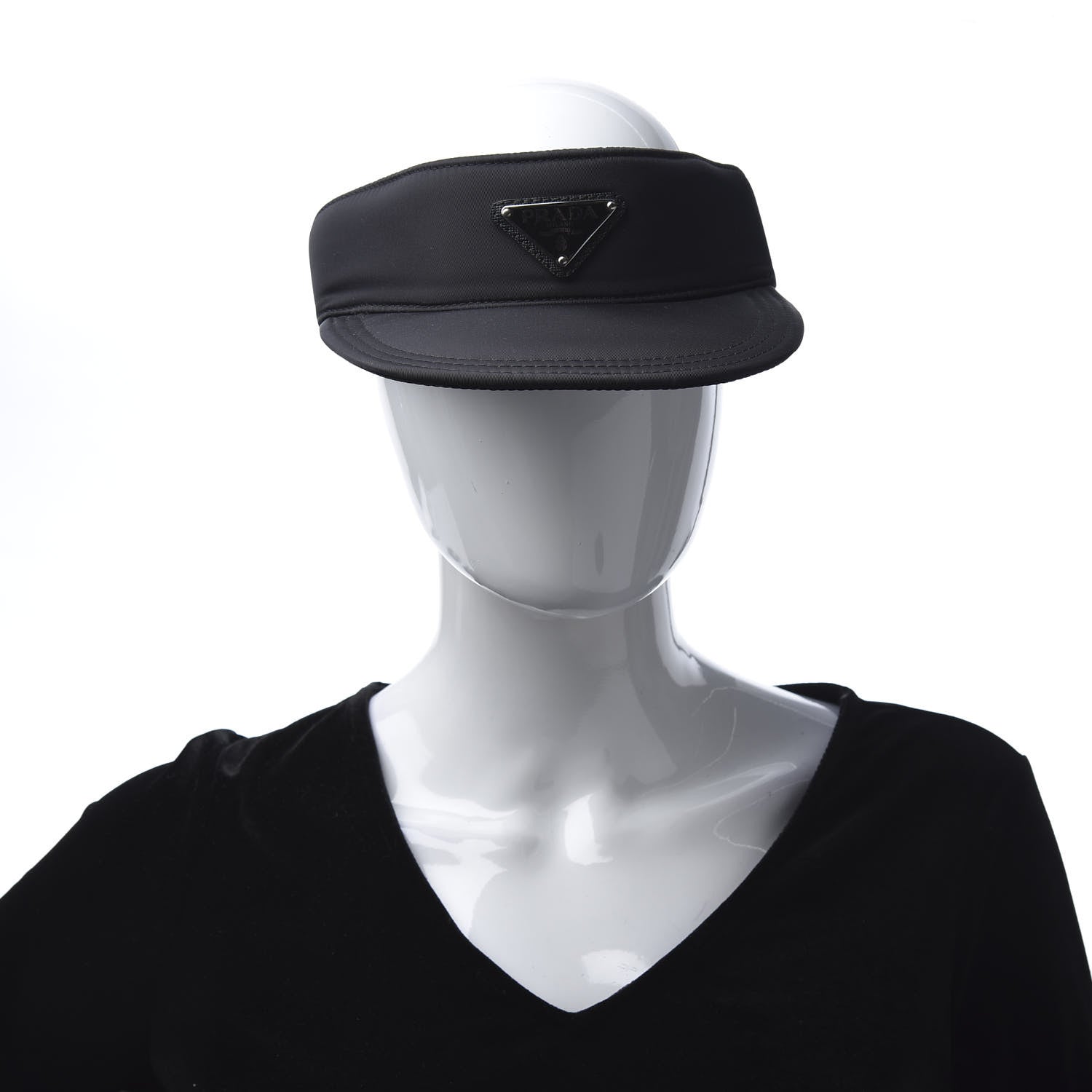 Prada Nylon Triango Metal Triangle Logo Womens Visor S Black 2 of 6
