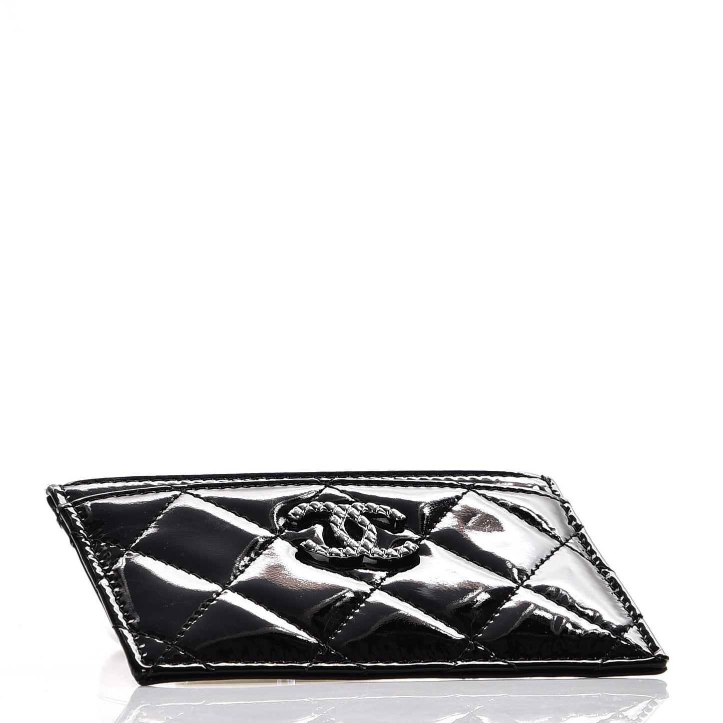Patent Quilted Brilliant Card Holder Black