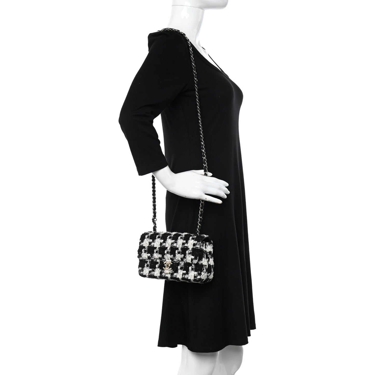 Tweed Quilted Mini Rectangular Flap Black Ecru White