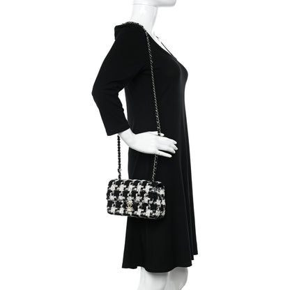 Chanel Tweed Quilted Mini Rectangular Flap Black Ecru White 3 of 11