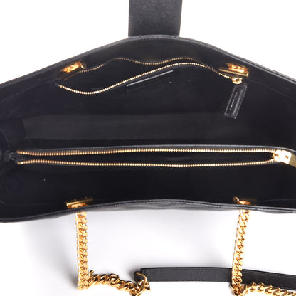 Saint Laurent Grain De Poudre Matelasse Chevron Monogram Shopping Bag Black 5 of 7