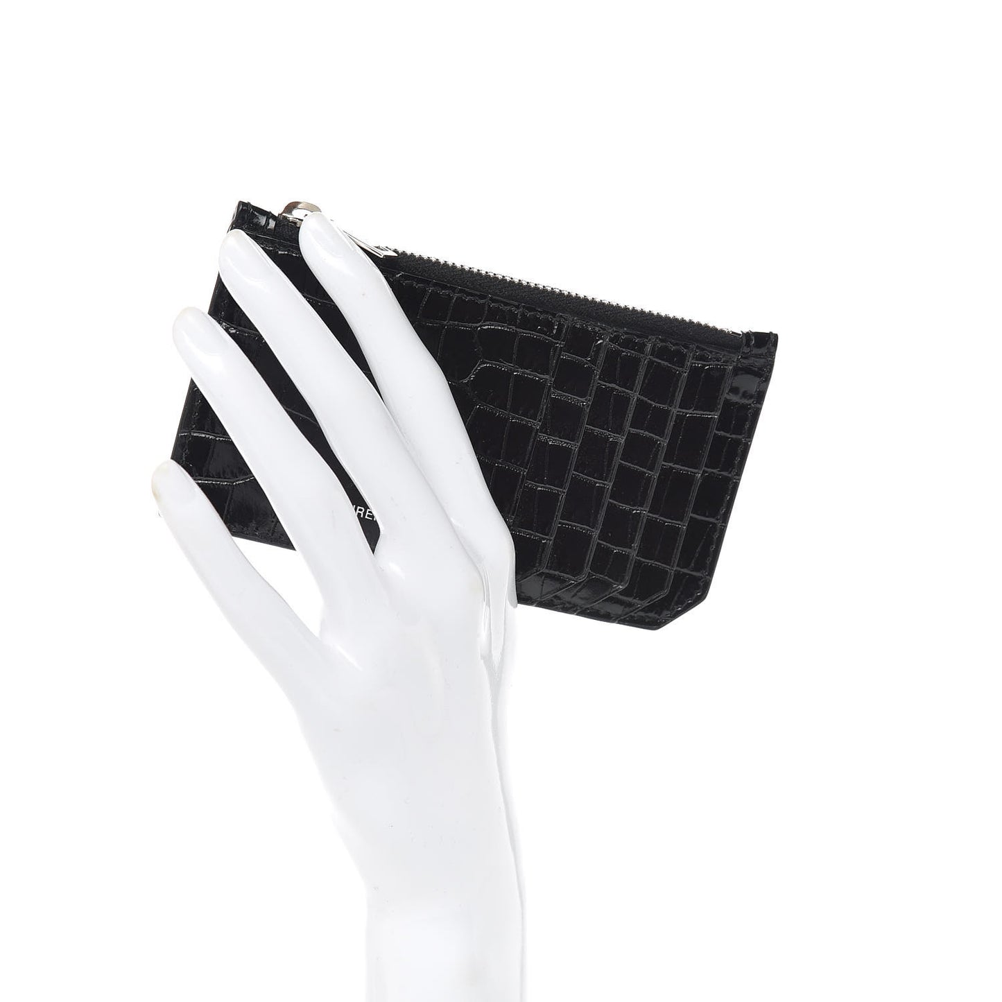 Calfskin Crocodile Embossed 5 Fragments Zip Pouch Card Holder Black