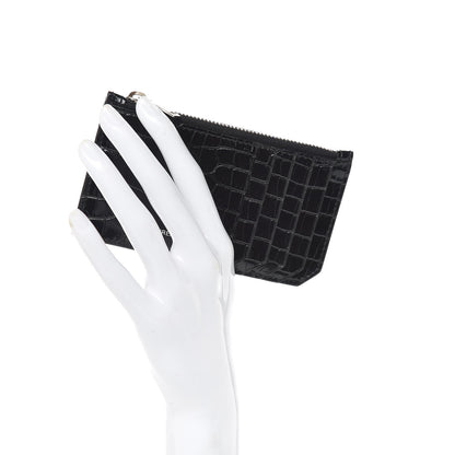 Saint Laurent Calfskin Crocodile Embossed 5 Fragments Zip Pouch Card Holder Black 2 of 7
