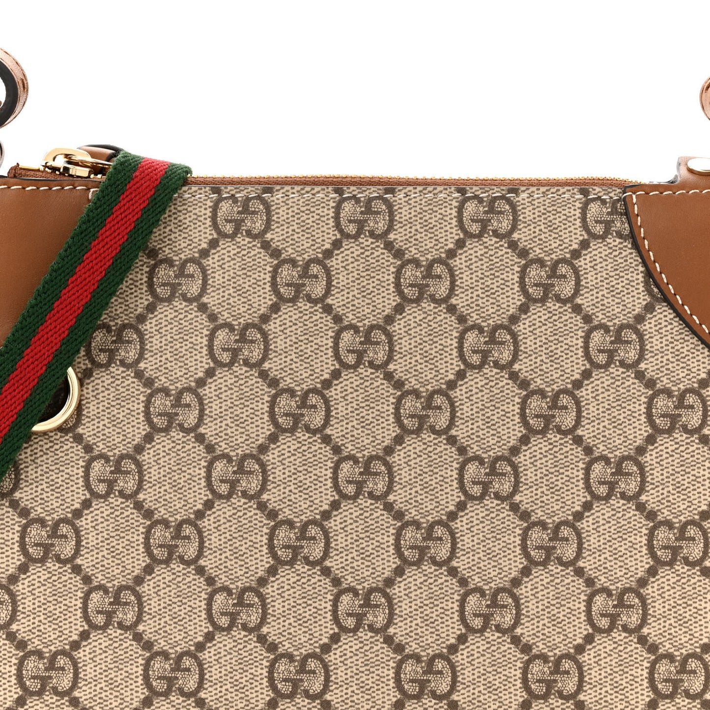 GG Supreme Monogram Textured Calfskin Small Emblem Shoulder Bag Beige Dark Brown