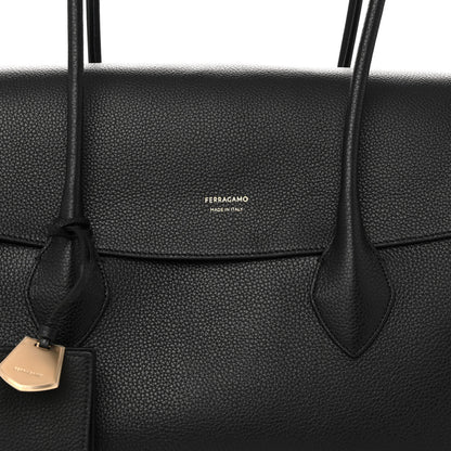 Salvatore Ferragamo Grainy Calfskin Tote Black 7 of 9