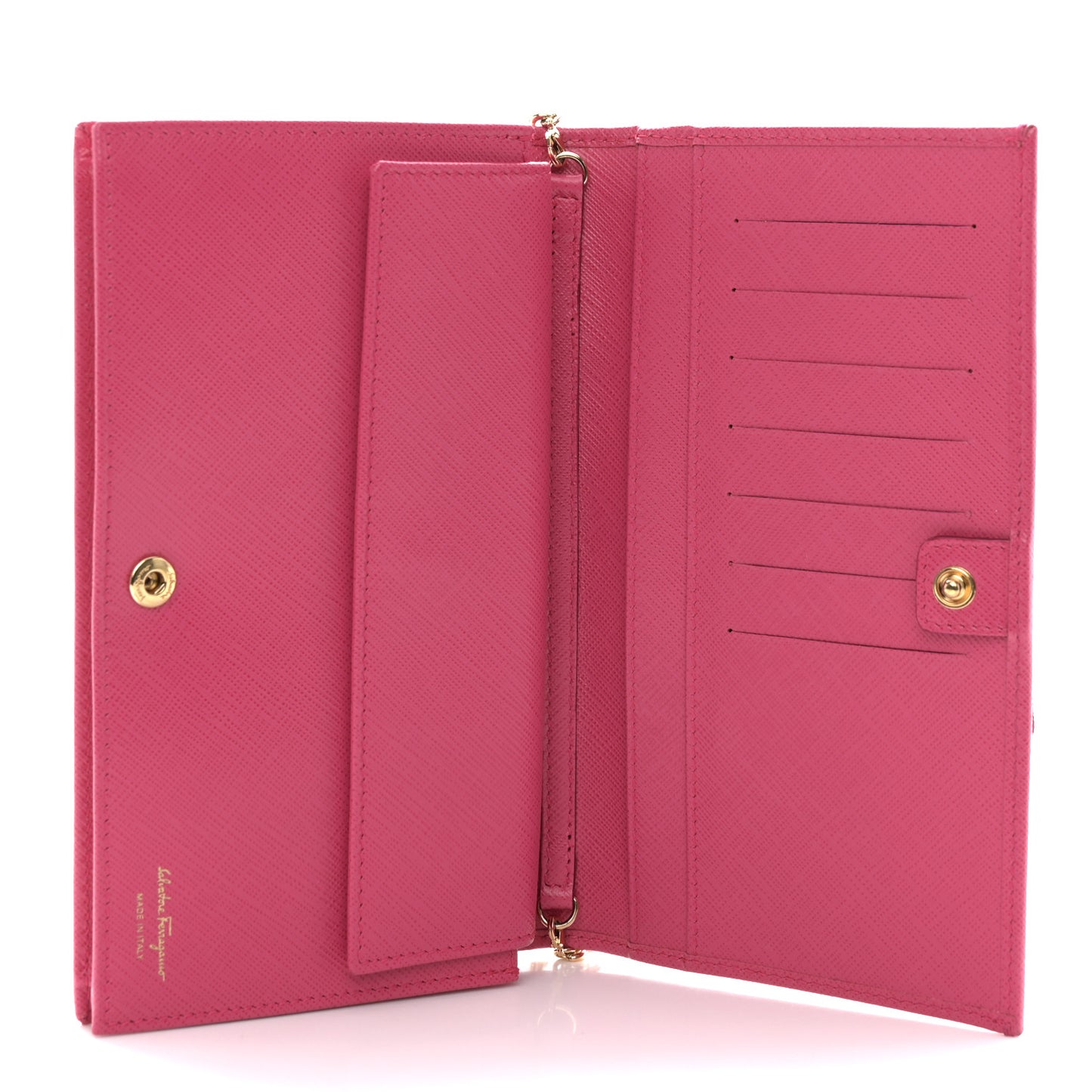 Hammered Calfskin Vara Bow Chain Wallet Pink