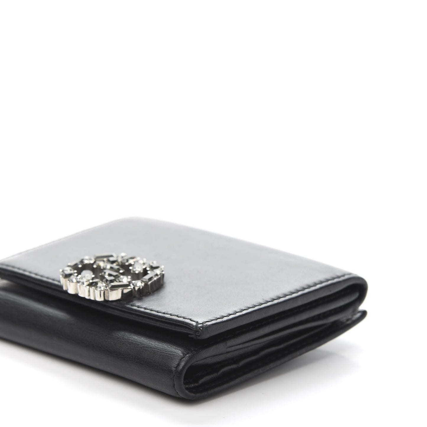 Calfskin Swarovski Crystal Mini GG Sparkling French Flap Wallet Black