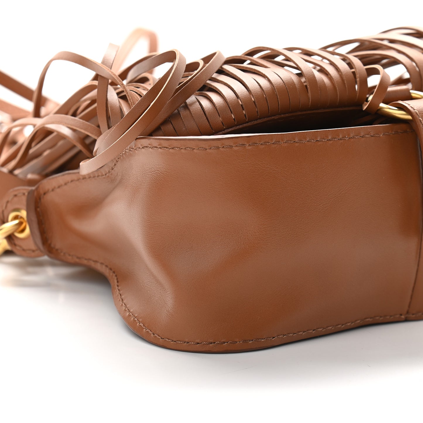 Shiny Small Grain Calfskin Mini Marcie Multi Fringe Satchel Tan