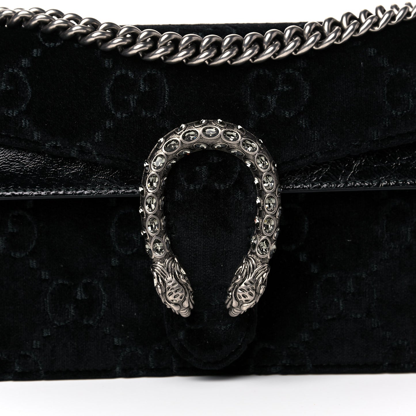 Velvet Skipper Crystal GG Monogram Small Dionysus Shoulder Bag Black Black Diamond