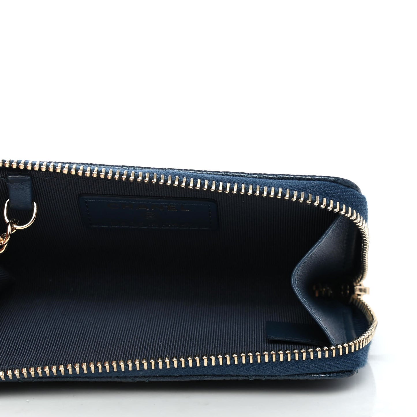 Iridescent Caviar Quilted Zipped Key Holder Case Dark Blue