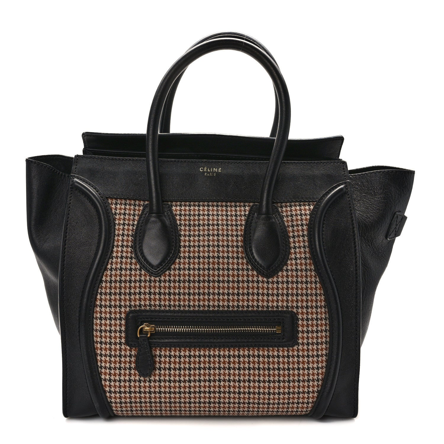 Celine Twill Smooth Calfskin Houndstooth Mini Luggage Dune Black 1 of 12
