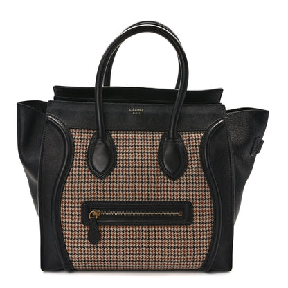 Celine Twill Smooth Calfskin Houndstooth Mini Luggage Dune Black 1 of 12