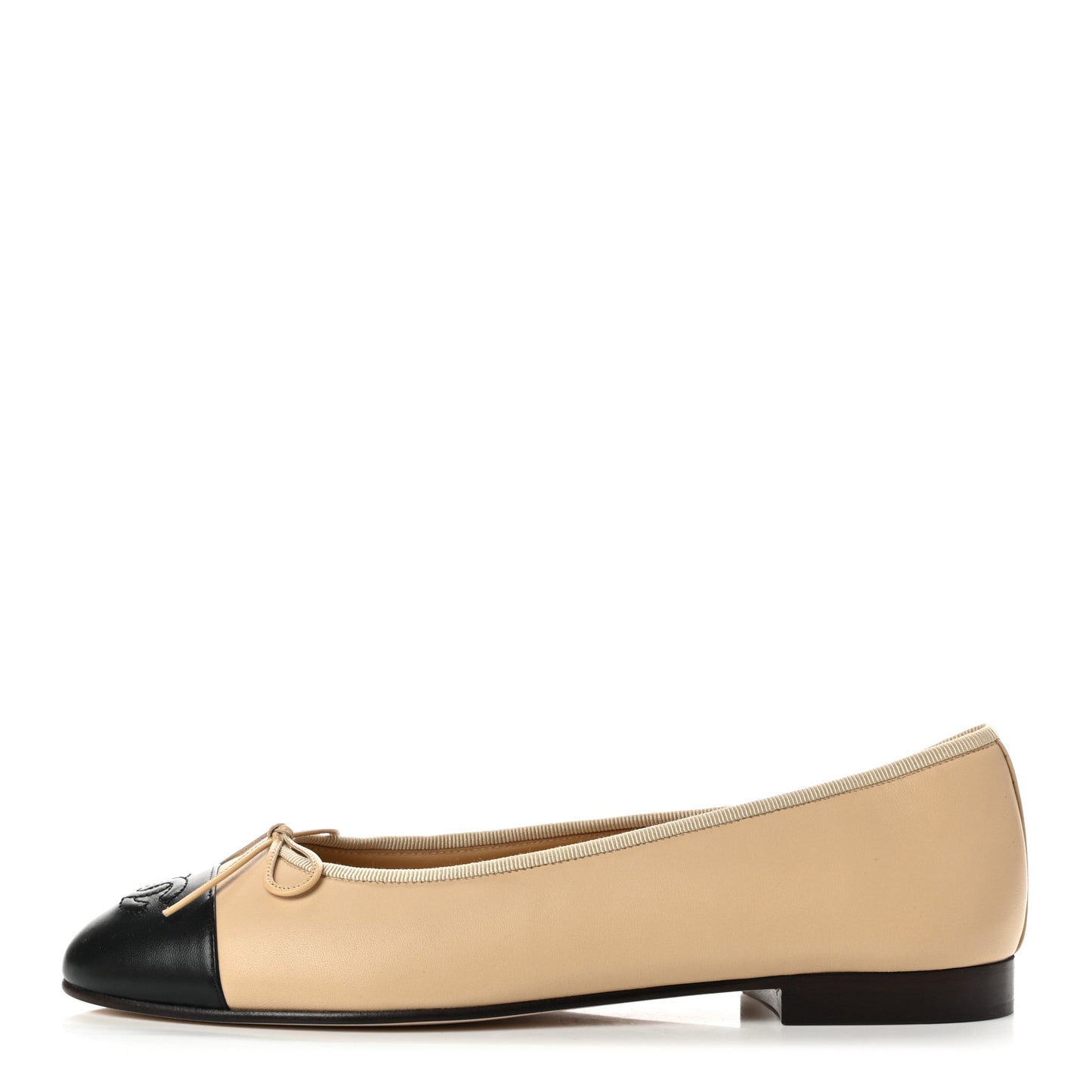 Lambskin Cap Toe Ballerina Flats 39.5 Beige Black