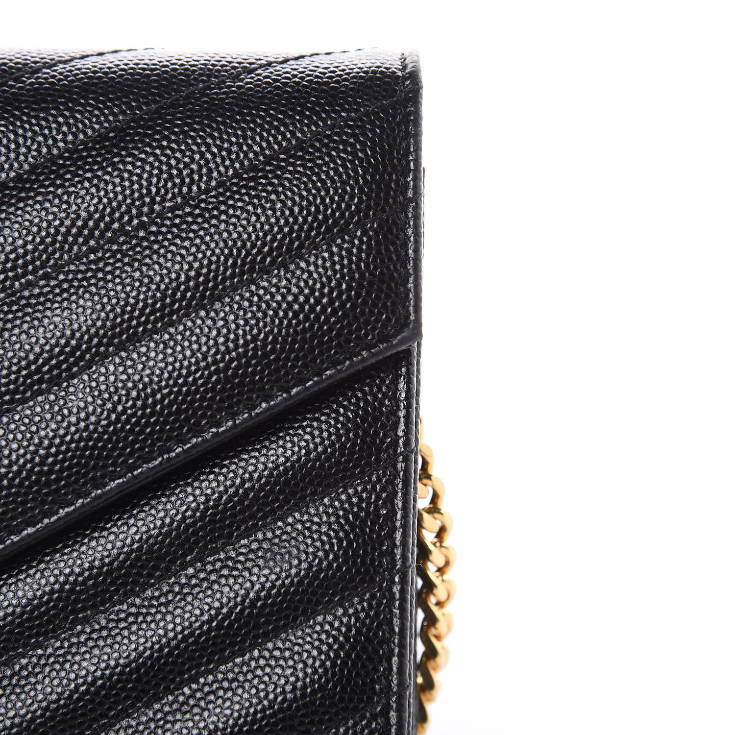 Saint Laurent Grain De Poudre Matelasse Chevron Monogram Envelope Chain Wallet Black 10 of 10