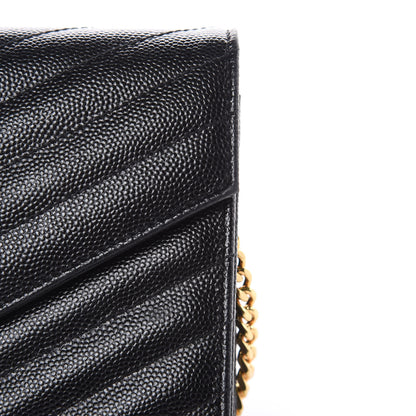 Saint Laurent Grain De Poudre Matelasse Chevron Monogram Envelope Chain Wallet Black 10 of 10