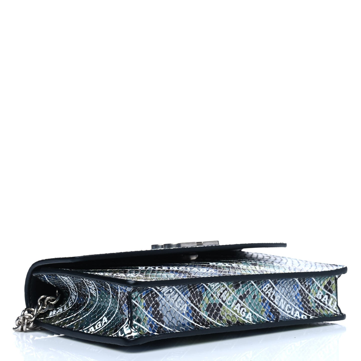 Metallic Calfskin Snake Effect Diagonal Logo BB Wallet On Chain Multicolor