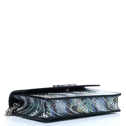 Balenciaga Metallic Calfskin Snake Effect Diagonal Logo BB Wallet On Chain Multicolor 3 of 4