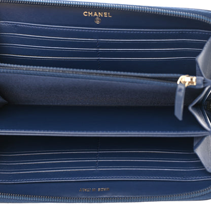 Chanel Lambskin Quilted Boy Zip Around Wallet Blue 5 of 13