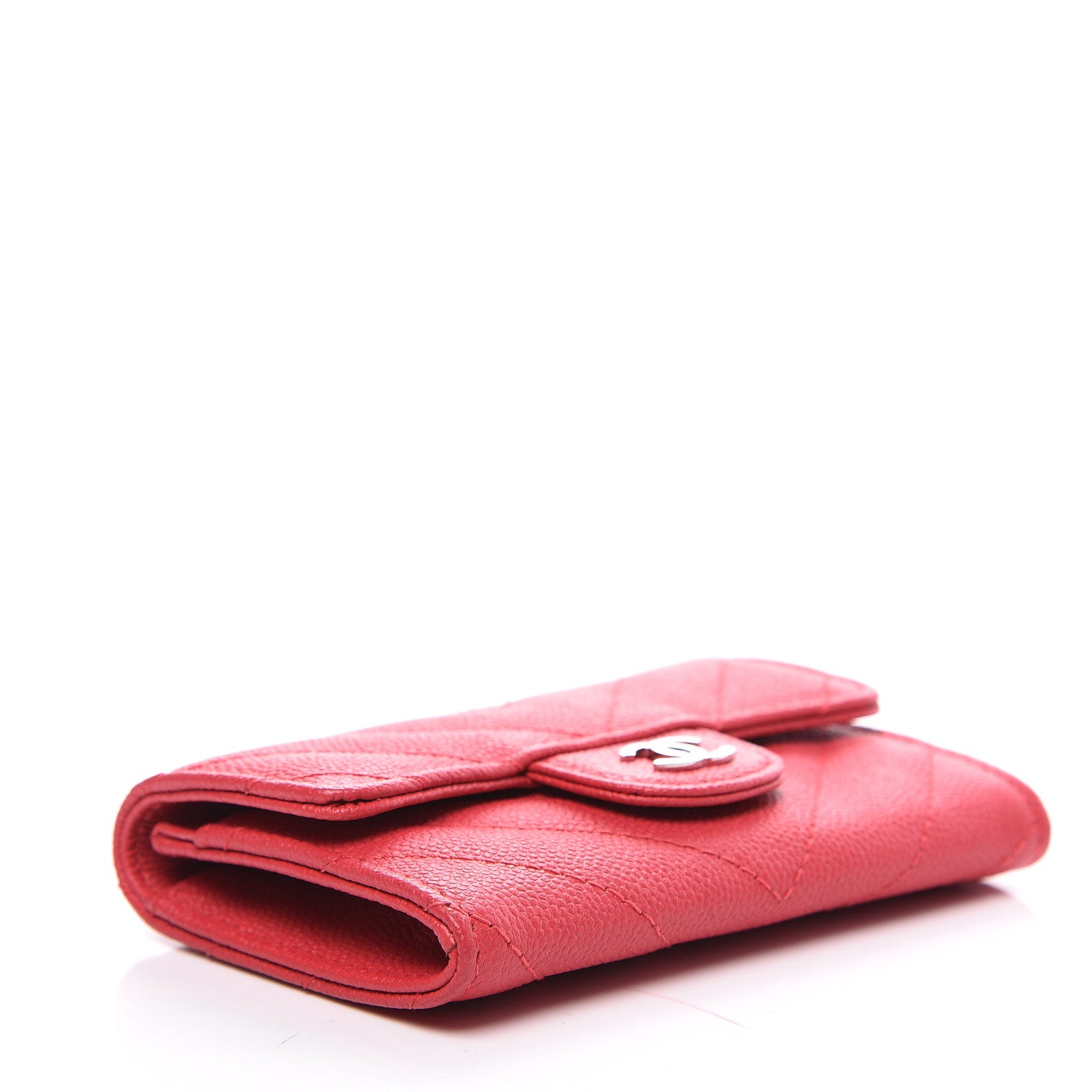 Chanel Caviar Chevron Quilted Flap Card Holder Red 3 of 8