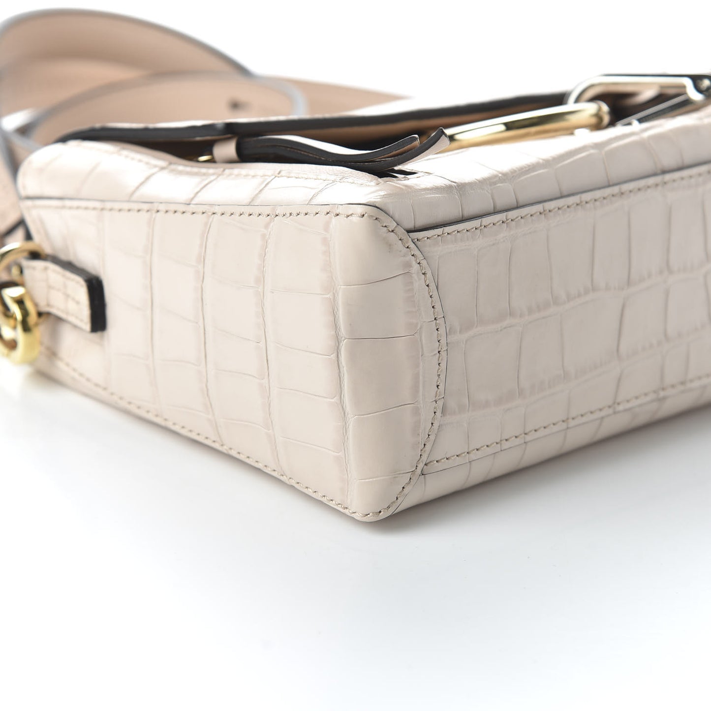 Calfskin Crocodile Embossed Mini Faye Day Shoulder Bag Cement Pink