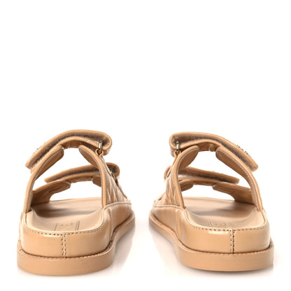 Chanel Lambskin Quilted Velcro Dad Chain CC Slide Sandals 37 Beige 6 of 11