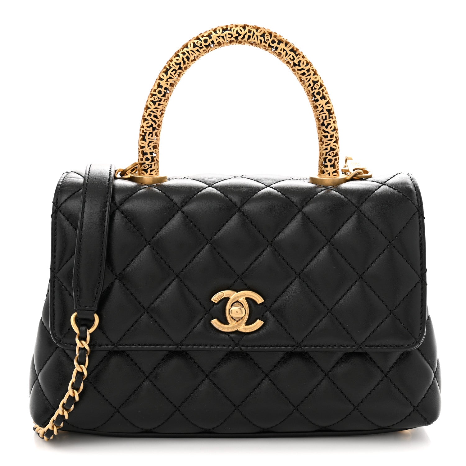Chanel Calfskin Quilted Mini Logo Coco Handle Flap Black 1 of 11