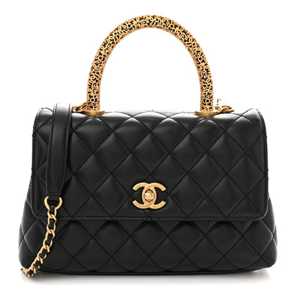 Chanel Calfskin Quilted Mini Logo Coco Handle Flap Black 1 of 11