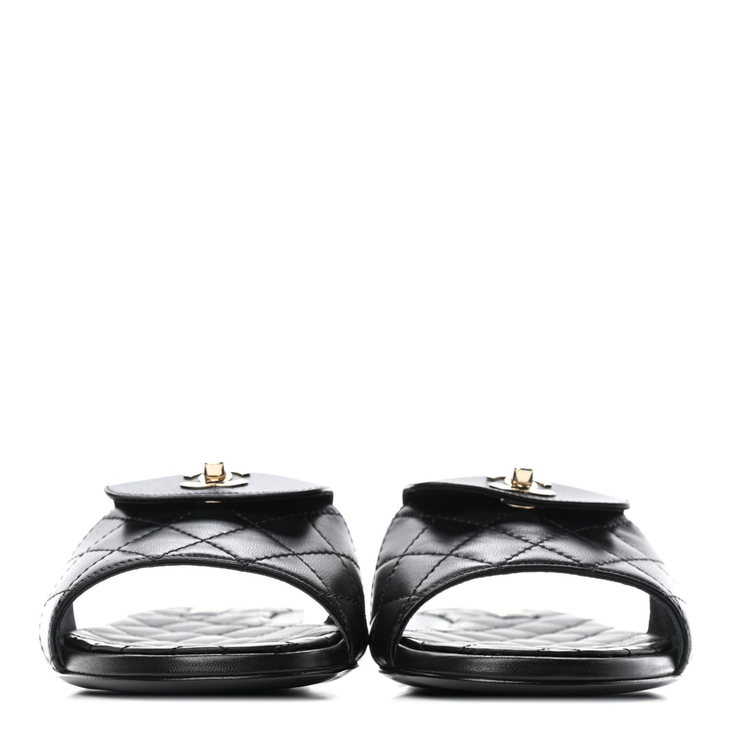 Lambskin Quilted CC Turnlock Sandals 38.5 Black