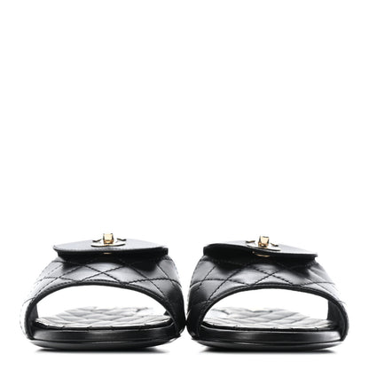 Chanel Lambskin Quilted CC Turnlock Sandals 38.5 Black 2 of 4