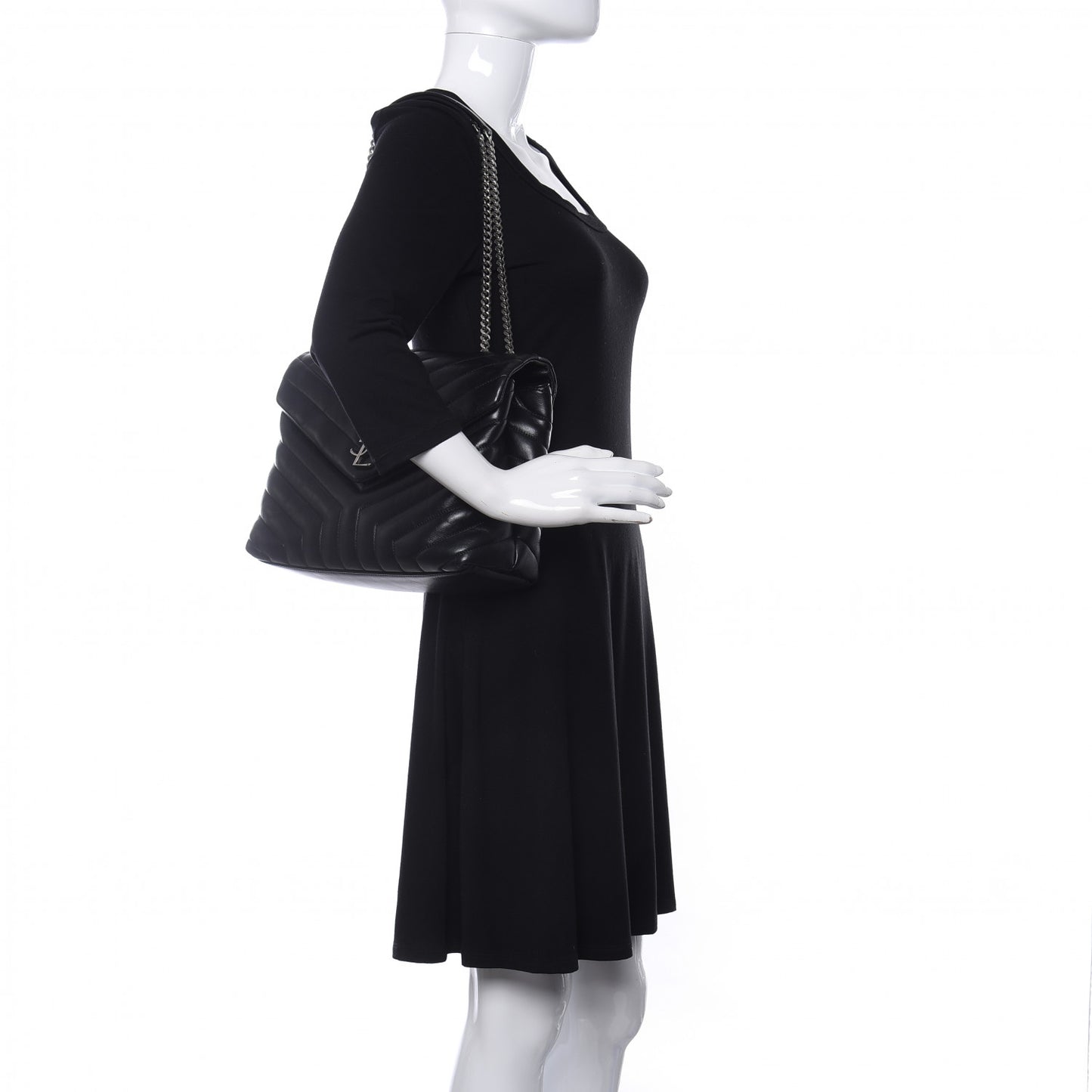Calfskin Y Quilted Monogram Medium Loulou Chain Satchel Black