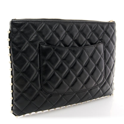 Chanel Calfskin Quilted Pearl Large Cosmetic Case Black 3 of 10