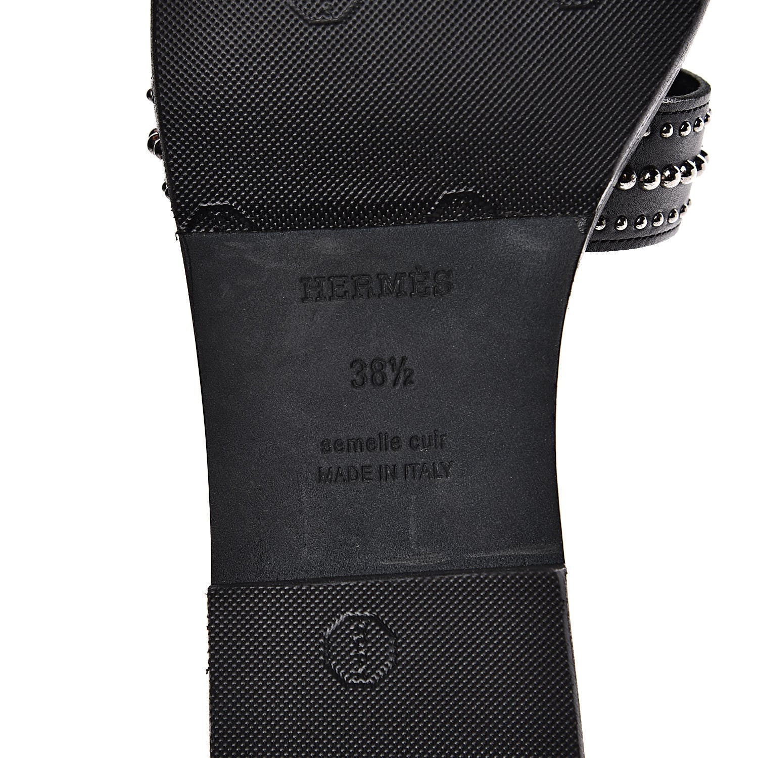 Hermes Calfskin Studded Oran Sandals 38.5 Black 8 of 10