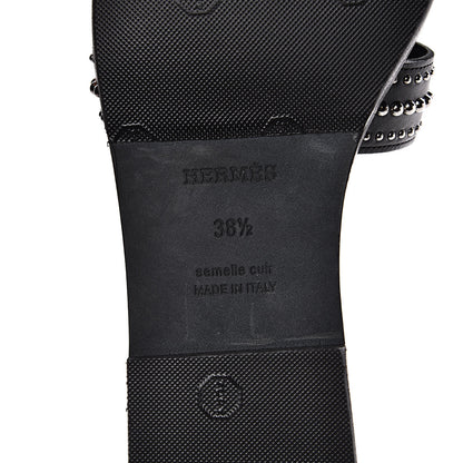 Hermes Calfskin Studded Oran Sandals 38.5 Black 8 of 10