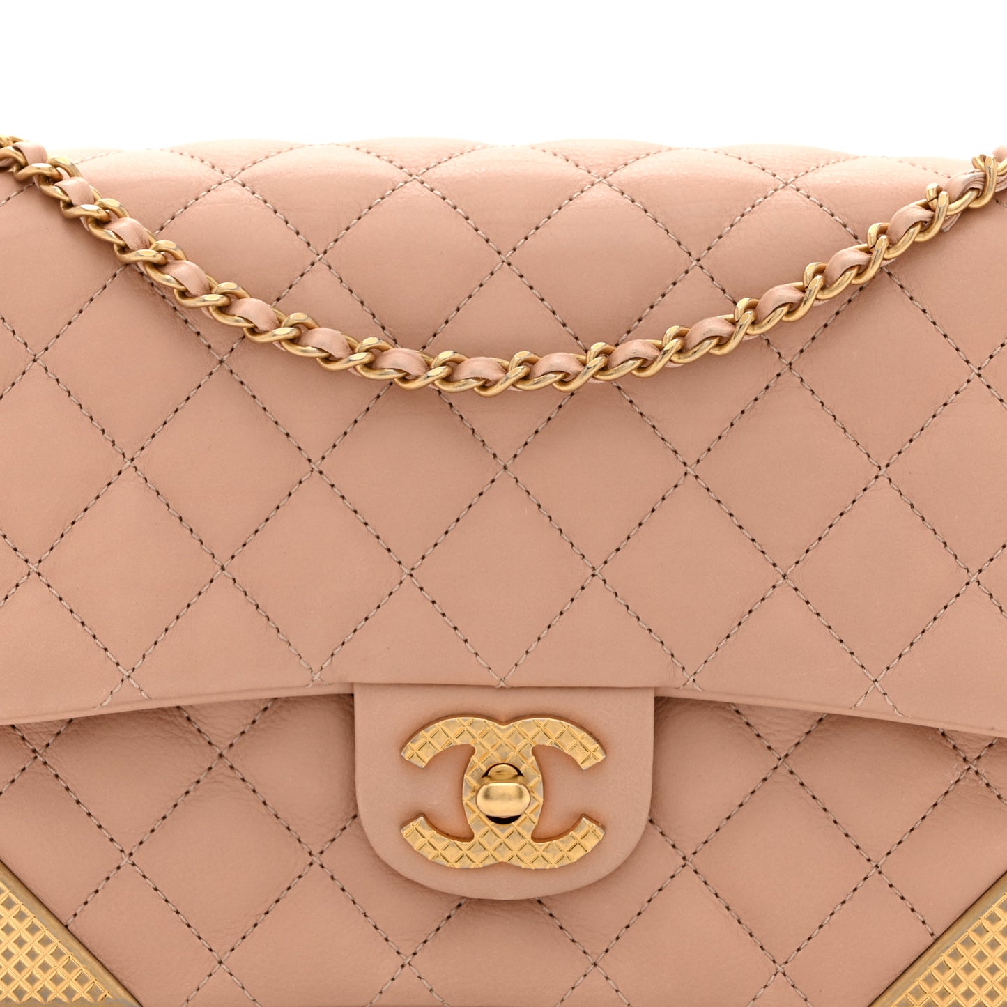 Calfskin Quilted Rock The Corner Flap Beige