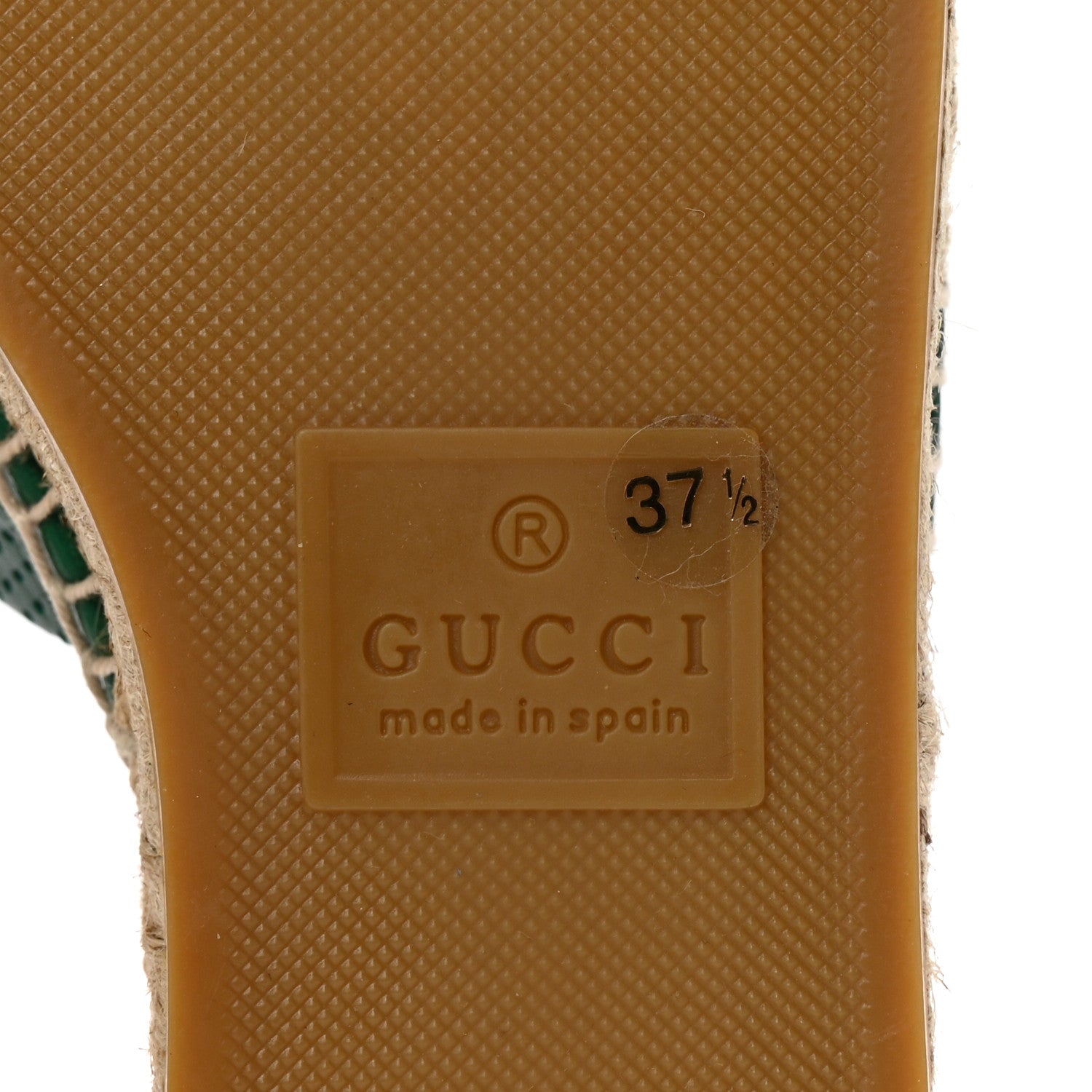 Gucci Malaga Kid Perforated Criss Cross Espadrille Slide Sandals 37.5 Emerald Hibiscus Red 7 of 10