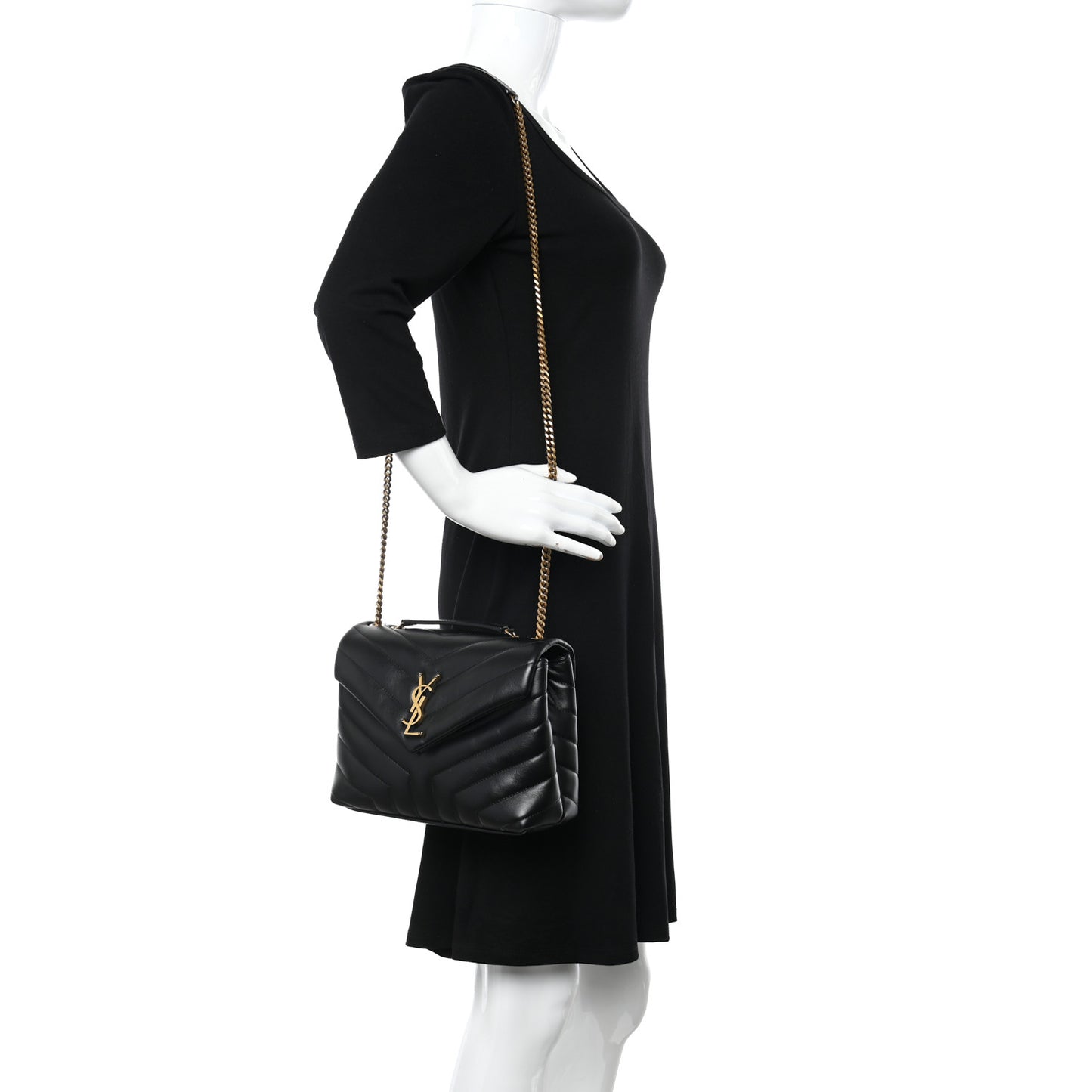 Calfskin Y Quilted Monogram Small Loulou Chain Satchel Black