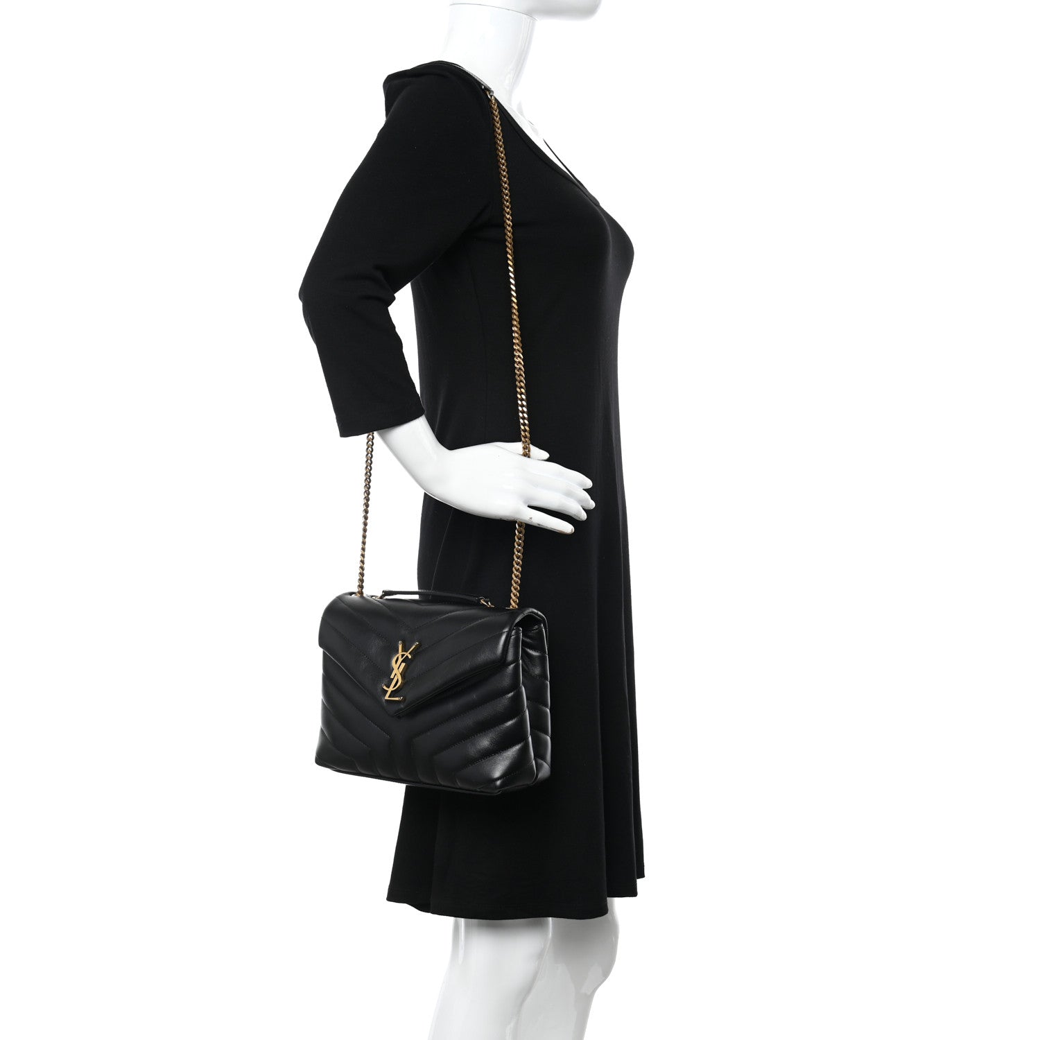 Saint Laurent Calfskin Y Quilted Monogram Small Loulou Chain Satchel Black 2 of 10