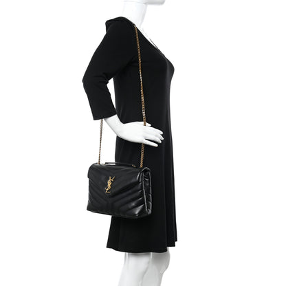 Saint Laurent Calfskin Y Quilted Monogram Small Loulou Chain Satchel Black 2 of 10