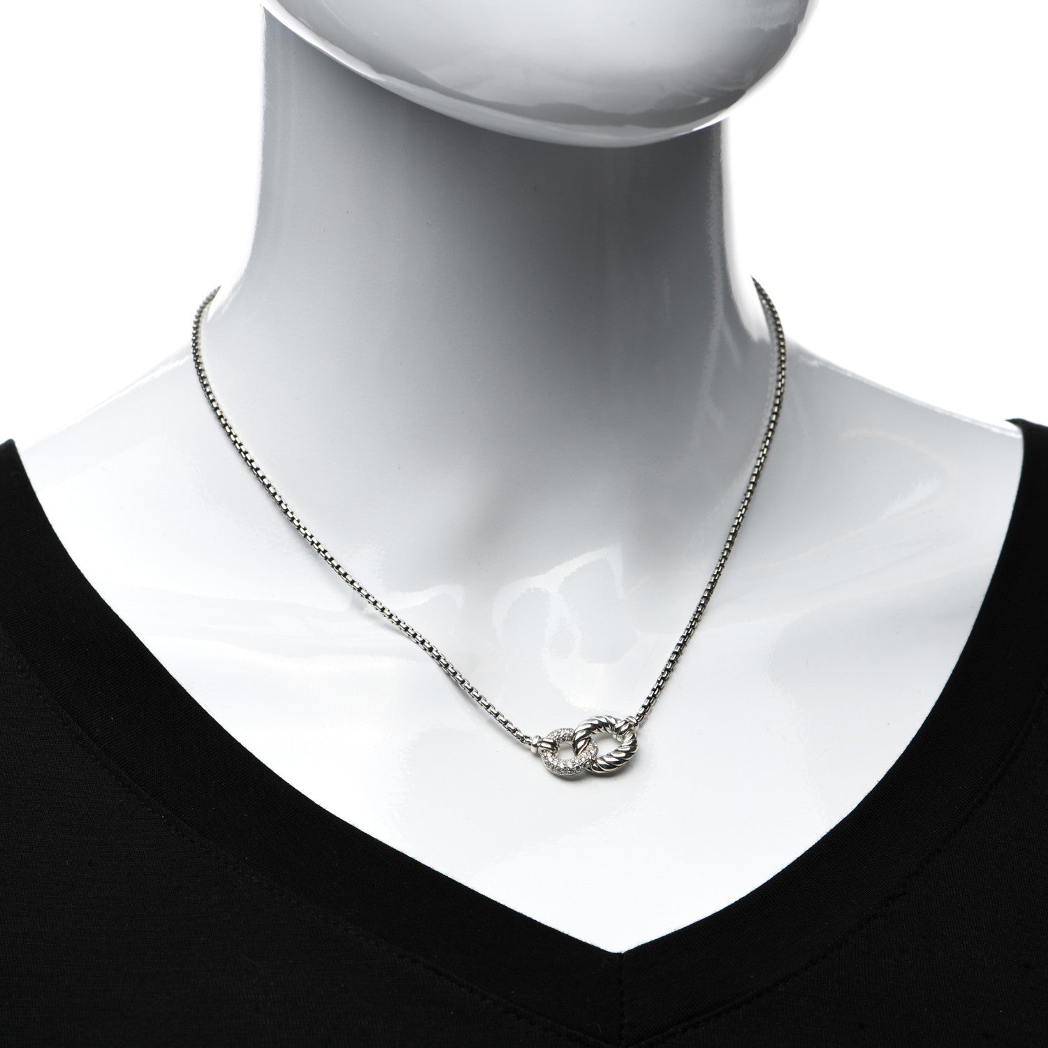 David Yurman Sterling Silver Diamond Belmont Curb Link Pendant Necklace 2 of 4