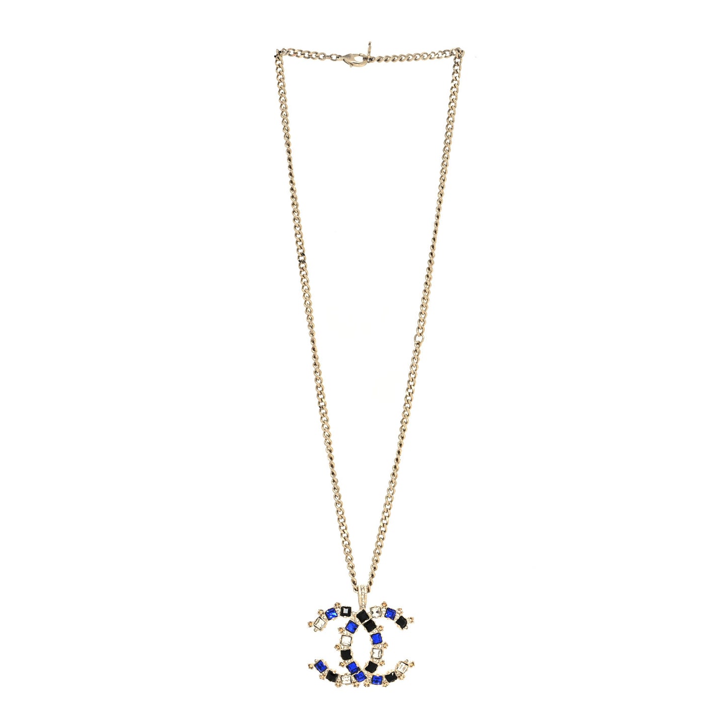 Crystal CC Pendant Necklace Gold Blue