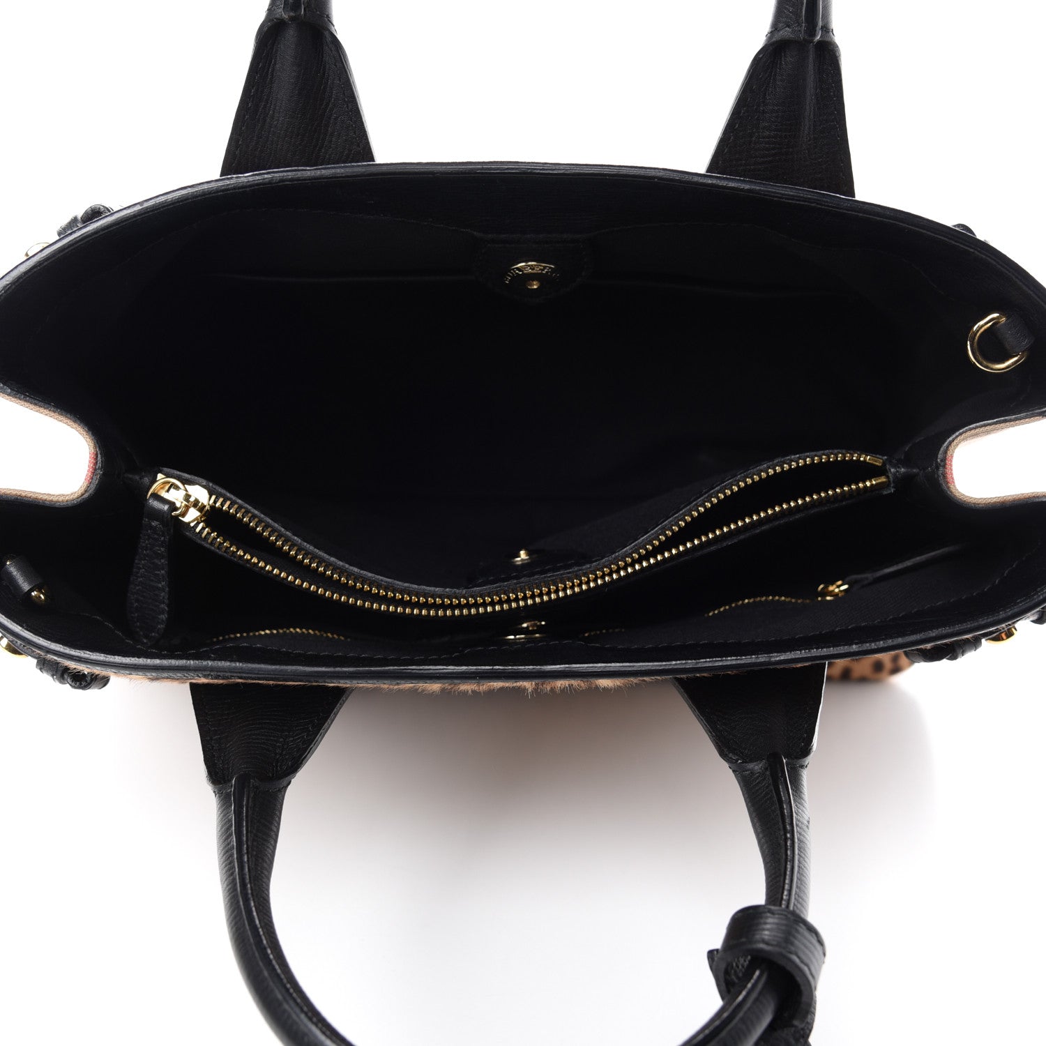 Burberry Calf Hair Leopard Print House Check Medium Banner Tote Black 5 of 14